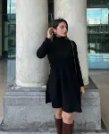 Kadın Uzun Kollu Balıkçı Yaka Salaş Kusa Akrilik Elbise-7
