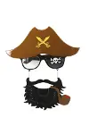 Kahve Renk Şapkalı Siyah Sakallı Lu Jack Sparrow Denizci Korsan Gözlüğü 24x25 Cm-2