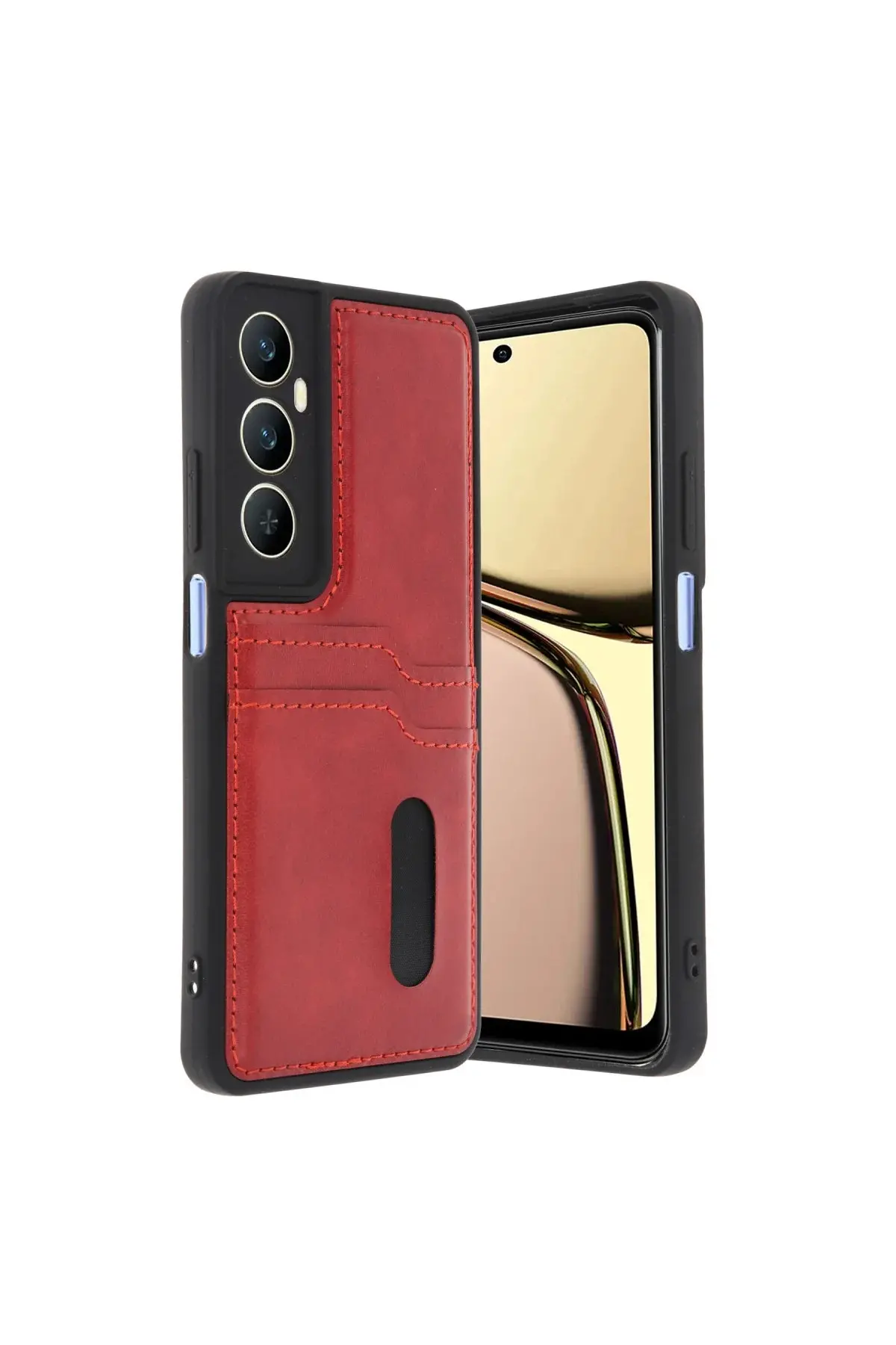 Realme C65 Sara Kartvizitli Deri Kılıf - Kırmızı