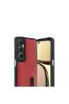 Realme C65 Sara Kartvizitli Deri Kılıf - Kırmızı-2