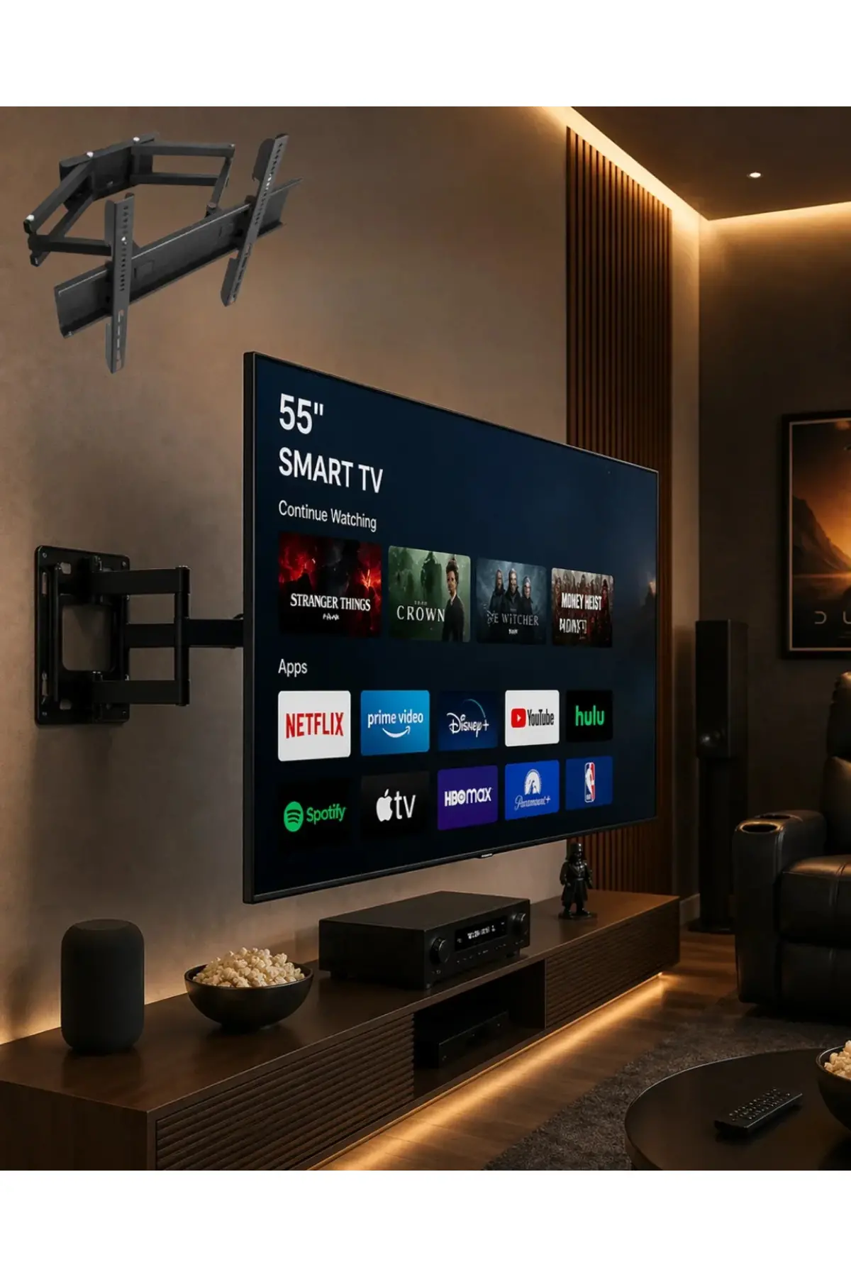 32 55 İnç Televizyon Askı Aparatı Duvara Monte Hareketli TV Tutucu