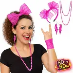 80’ler 90’lar Neon Pembe Parti Seti – Kolye Küpe Taç-2