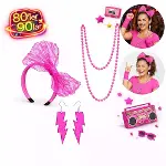 80’ler 90’lar Neon Pembe Parti Seti – Kolye Küpe Taç-3
