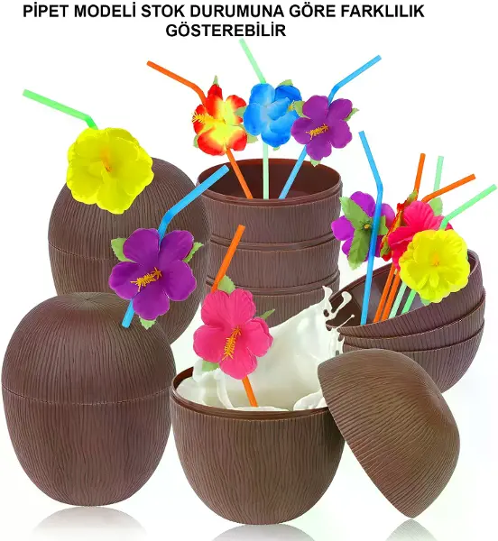 Hindistan Cevizi Hawaii Luau Aloha Pipetli İçecek Kabı Bardak 10x13 cm 1 Adet