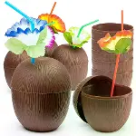 Hindistan Cevizi Hawaii Luau Aloha Pipetli İçecek Kabı Bardak 10x13 cm 1 Adet-4