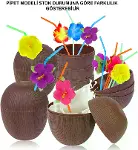 Hindistan Cevizi Hawaii Luau Aloha Pipetli İçecek Kabı Bardak 10x13 cm 1 Adet-1