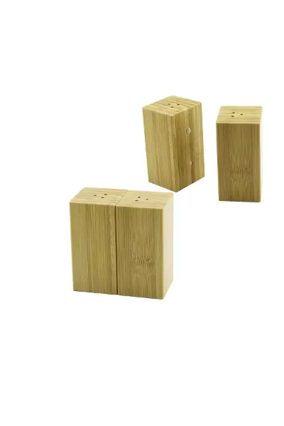 4.5X5CM--Y:9CM 2PCS Mıknatıslı İkiz Ahşap Bambu Baharatlık - Tuzluk