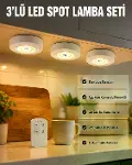 Kablosuz 3 Lü Spot Led Lamba Seti Uzaktan Kumandalı Enerji Tasarruflu Aydınlatma-2