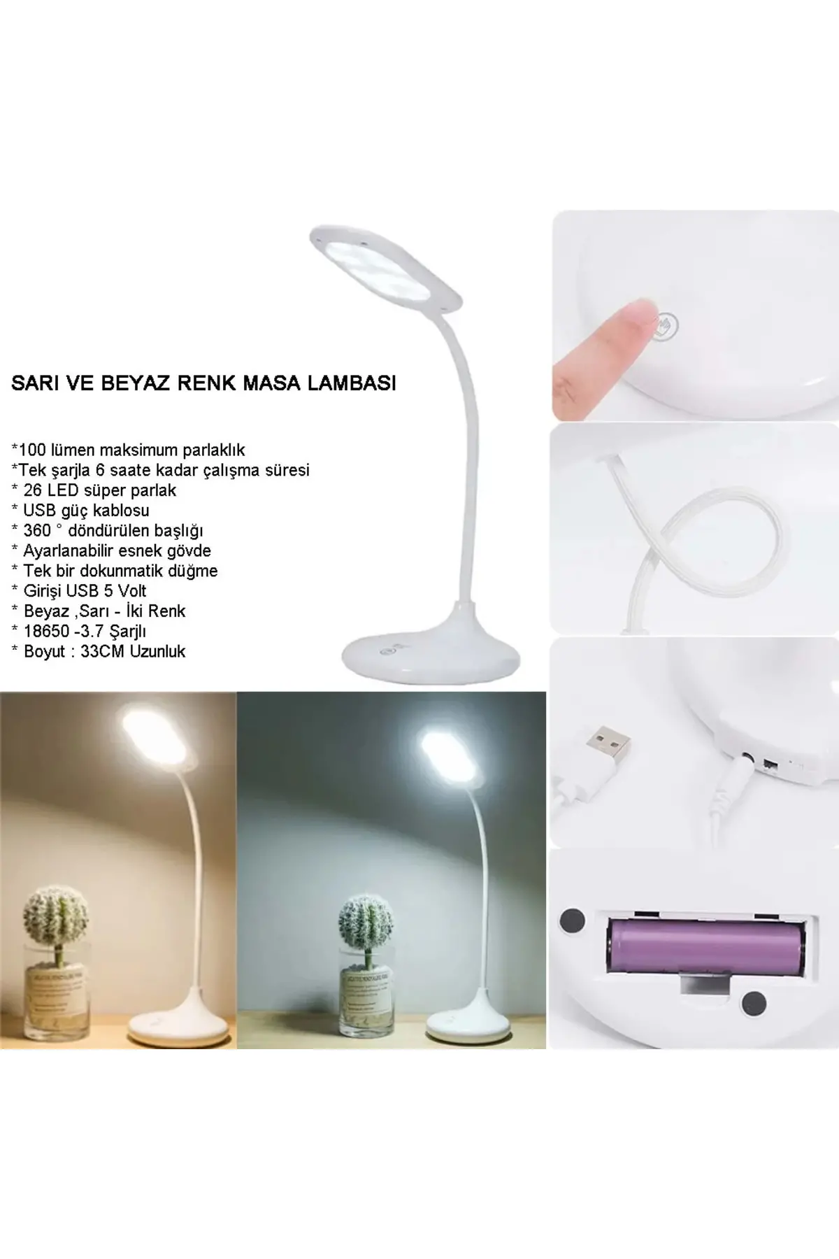 Şarjlı Sarı Ve Beyaz Renk Masa Lambası Wt-005
