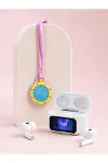 Bluetooth 5.4 Kablosuz Kulaklık Pembe Askılı og Charm Saat İkili Set-3