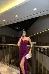 Kadın Şık Tasarım Tek Omuz Yırtmaçlı Abiye Elbise-2