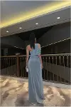 Kadın Şık Tasarım Tek Omuz Yırtmaçlı Abiye Elbise-8