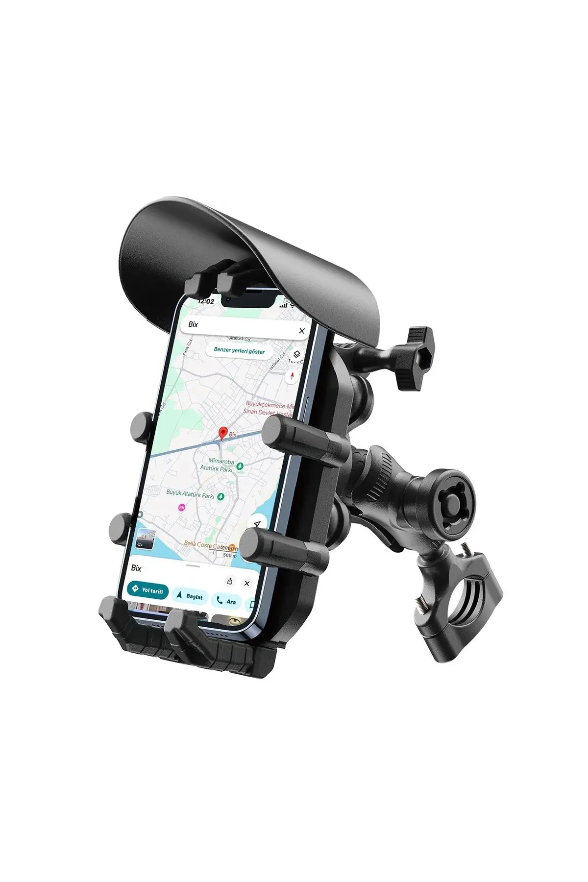 Gidon Bağlantılı Güneş Ve Yağmur Korumalı 360° Derece Ayarlanabilir Motosiklet Bisiklet Telefon Tutu