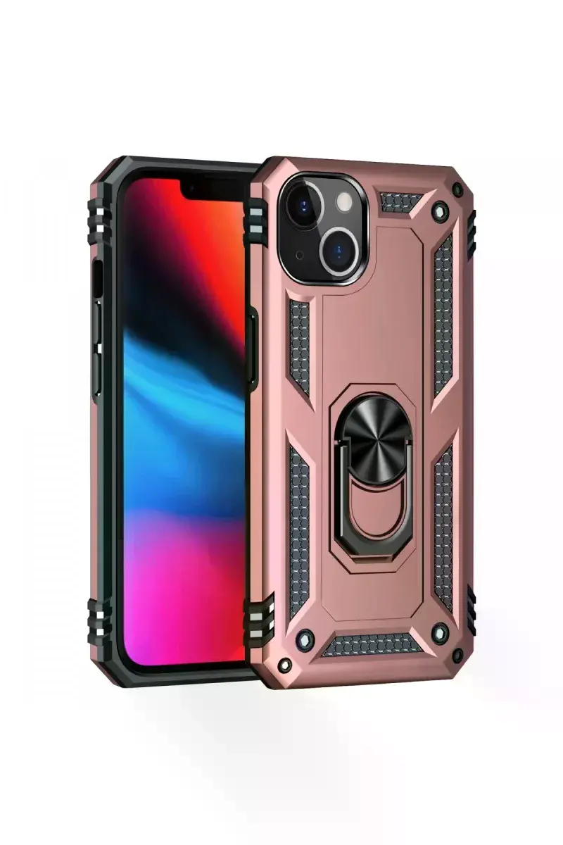 Apple iPhone 14 Plus Kılıf Sofya Yüzüklü Silikon Kapak - Rose