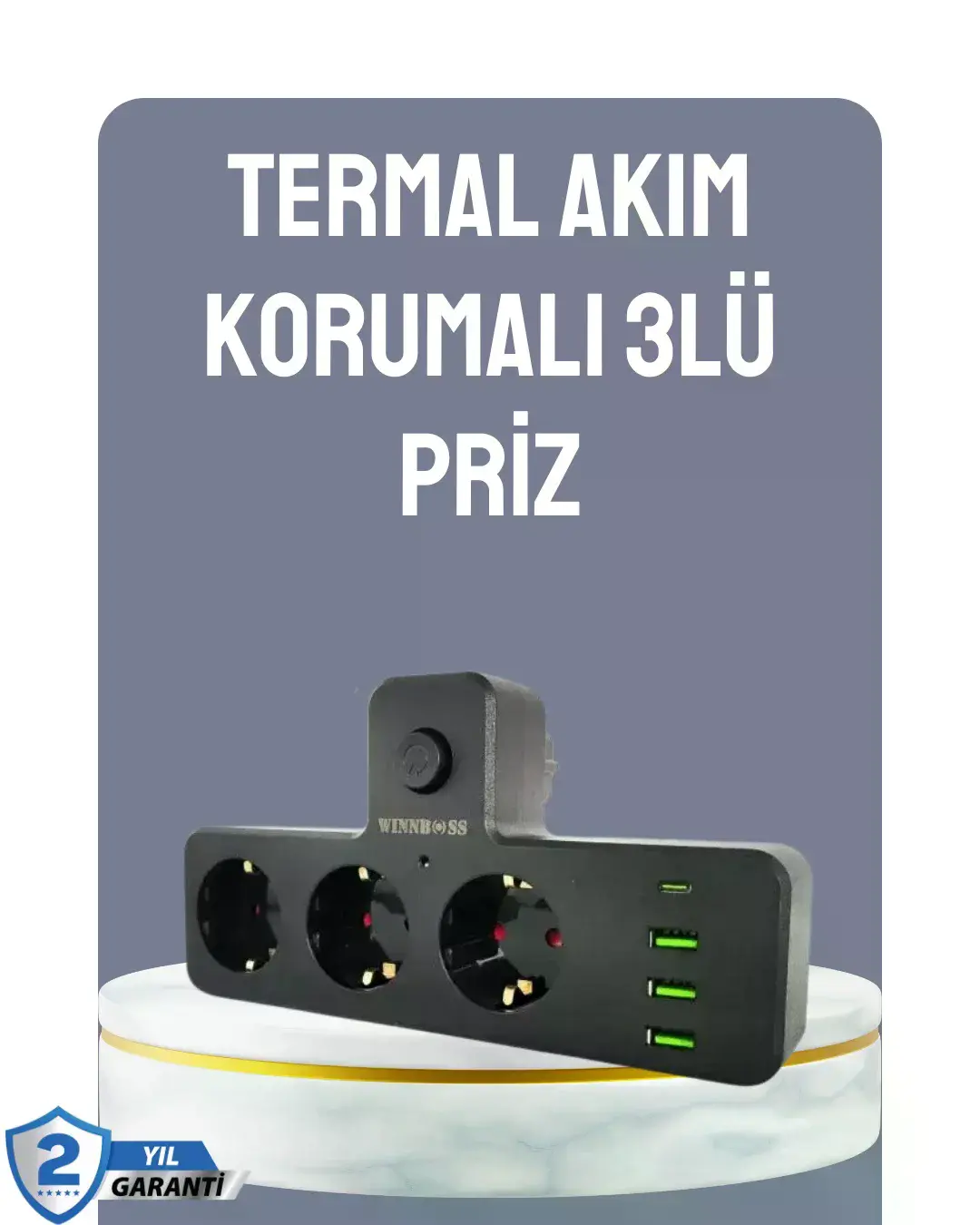 Anahtarlı Çoklu Priz 3 USB 1 Type-C Hızlı Şarj Destekli
