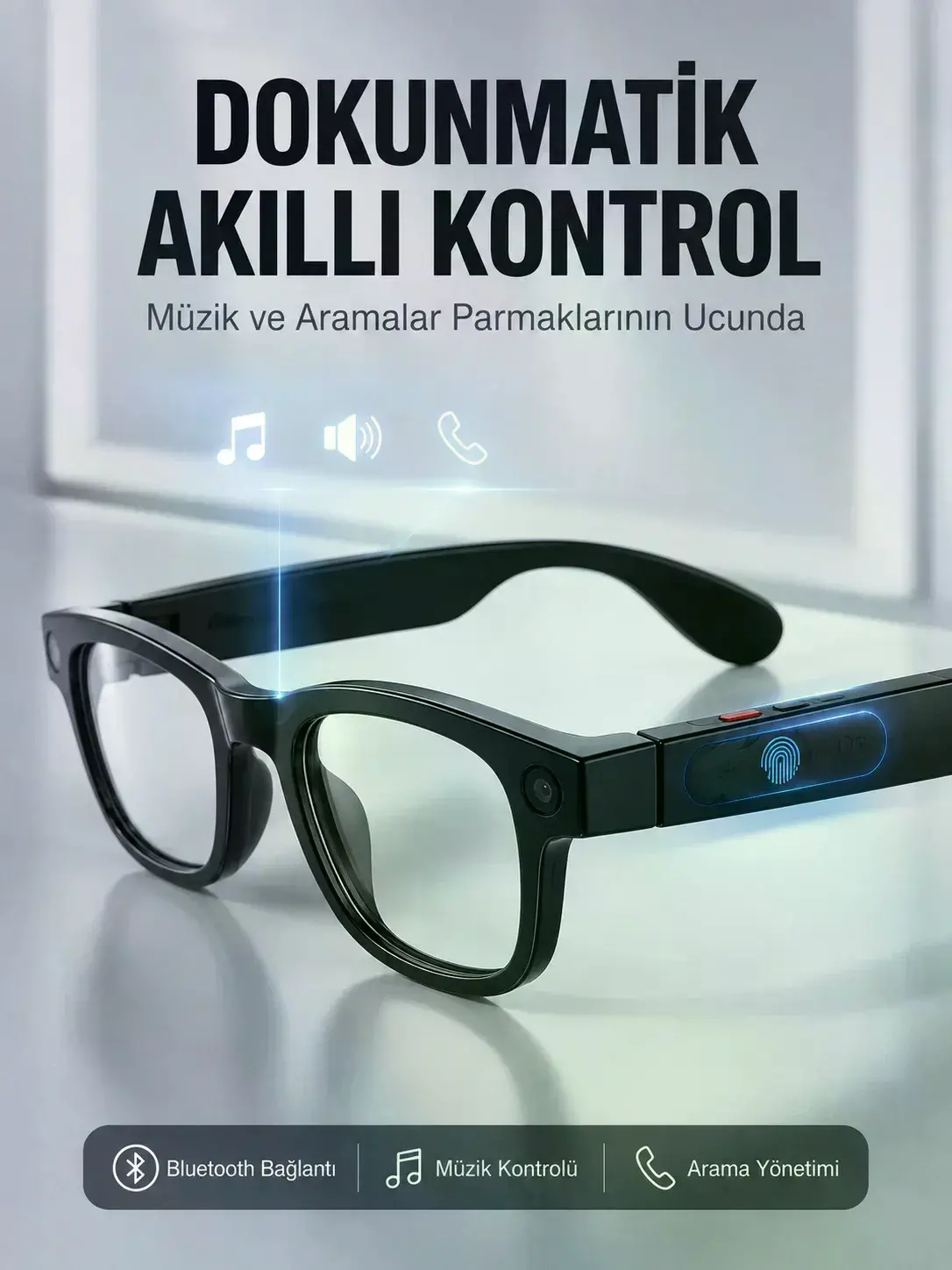 Siyah Akıllı Kamera Gözlüğü 8 MP Fotoğraf Video Çekimli AI Görüntü Tanıma Çoklu Dil Çeviri Bluetooth