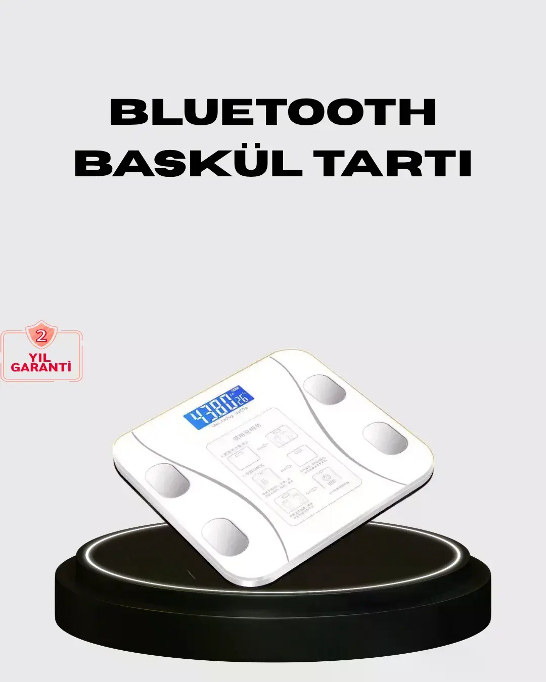 Akıllı Dijital Baskül – Bluetooth Bağlantılı, 8 Ölçüm Verili, Akıllı Vücut iz Tartısı