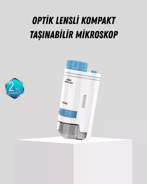 Taşınabilir Mini kroskop LED Işıklı 80X–200X Büyütmeli ve Odak Ayarlı