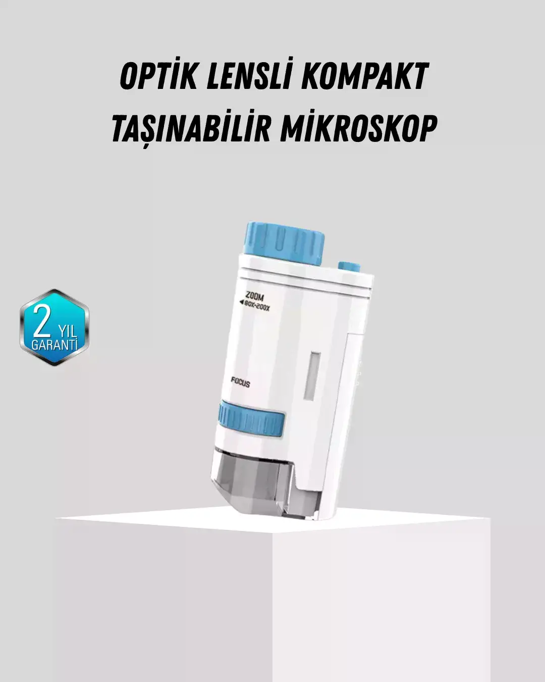 Taşınabilir Mini kroskop LED Işıklı 80X–200X Büyütmeli ve Odak Ayarlı