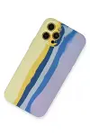 Apple iPhone 12 Pro Max Kılıf Ebruli Lansman Silikon - Sarı-Lila-2