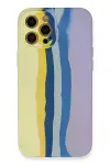 Apple iPhone 12 Pro Max Kılıf Ebruli Lansman Silikon - Sarı-Lila-1