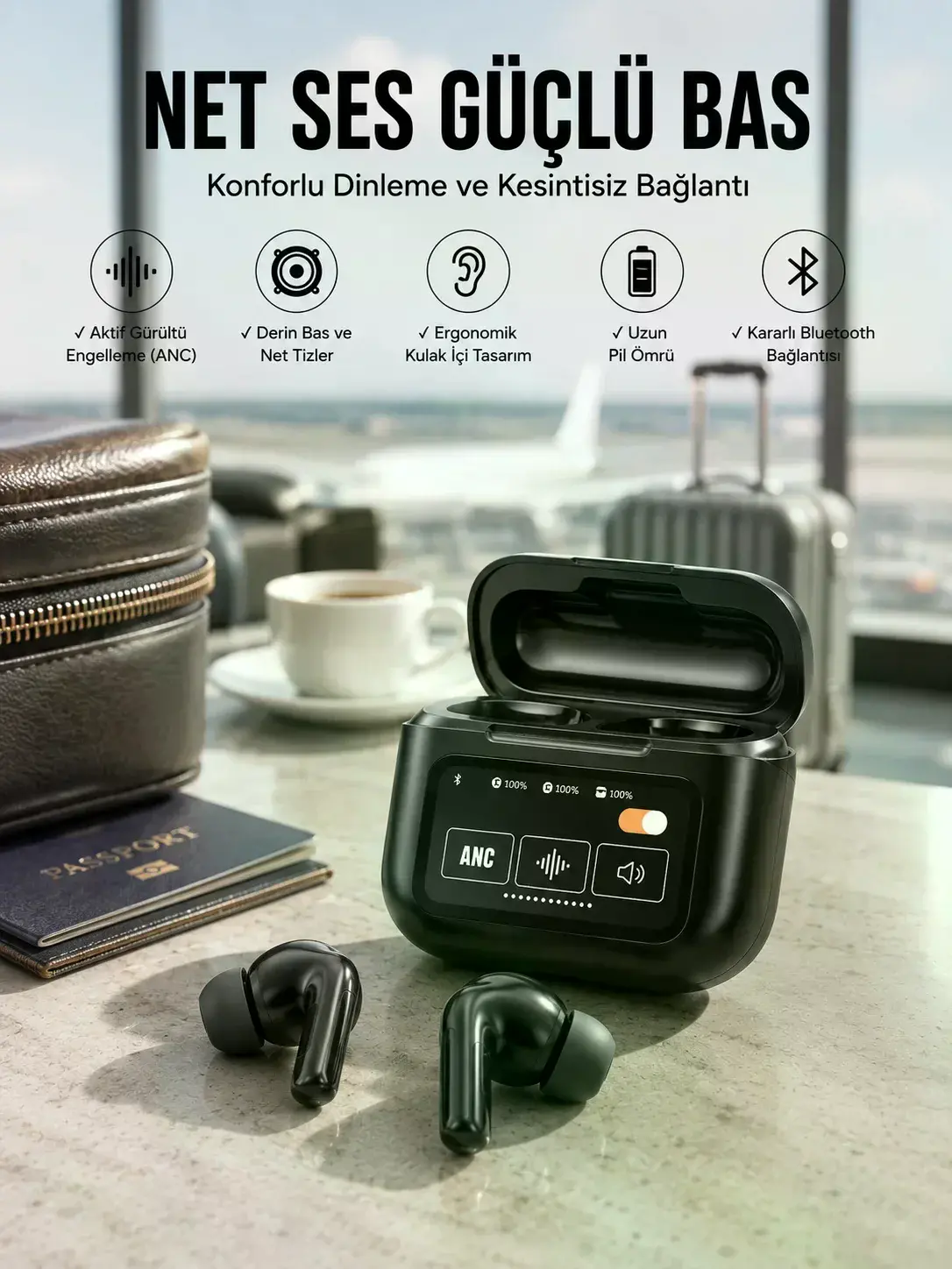 Yeni Nesil Bluetooth Kulaklık Ekranlı Yüksek Ses Kaliteli Uzun Şarj Süreli
