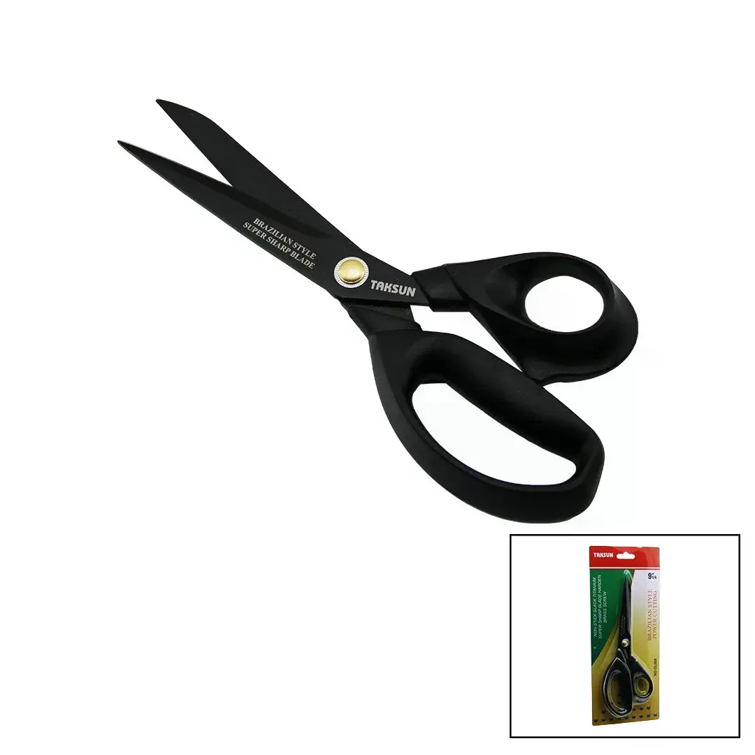 Brezilya Stili Terzi Makası Siyah - Yapışmaz Ergonok Sap GL-606 9 İnç 1/4