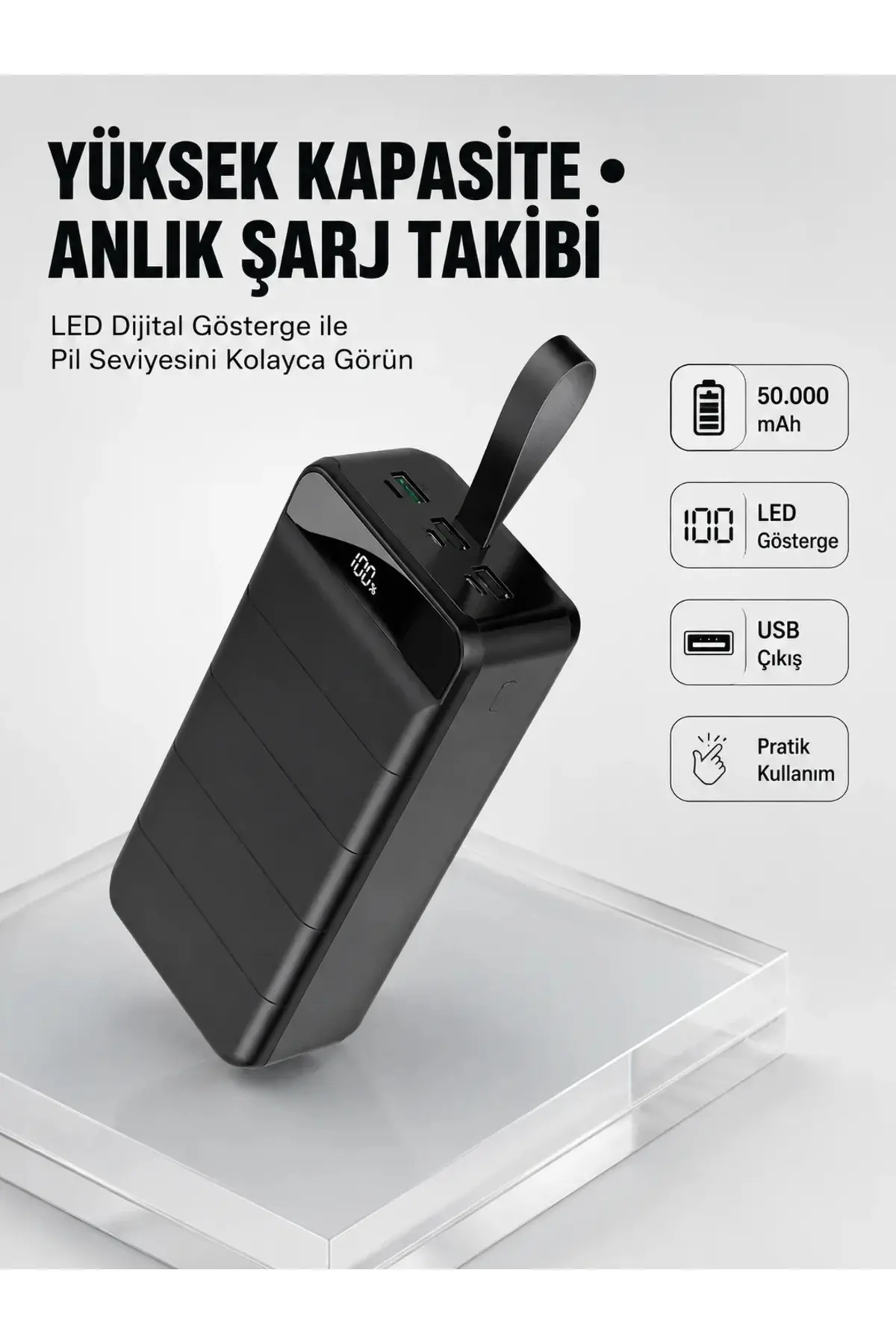 Tüm Cihazlarla Uyumlu 50.000 mAh Powerbank – Yüksek Kapasiteli, LED Gösterge ve Akıllı Koruma Fonksi