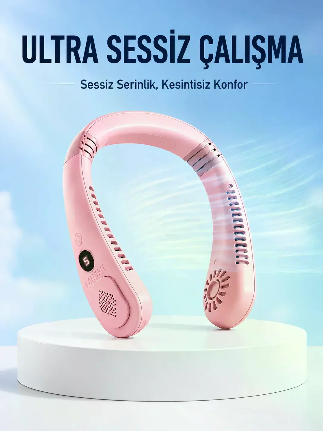 Pembe Şarjlı Boyun Fanı 5 Kademeli Hız Ayarlı Taşınabilir Boyun Tipi Fan