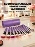 Ergonok Saplı Fiber Kıllı 12'li Makyaj Fırça Takımı Göz ve Ten Makyajı İçin Uygun-1