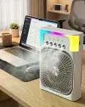 USB Şarjlı Masaüstü Soğutucu Fan Su Püskürtmeli Renkli Işıklı-1