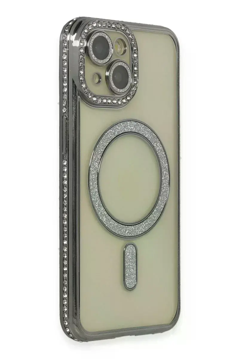 Apple iPhone 13 Kılıf Joke Simli Magneticsafe Kılıf - Gri