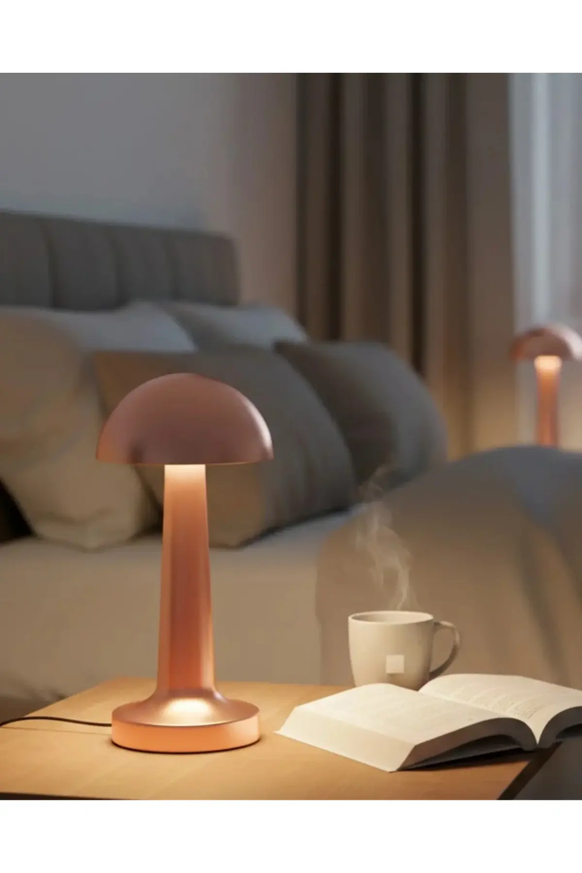 Şarjlı Mantar Masa Lambası 3 Seviyeli Dokunmatik LED USB Şarj Özellikli