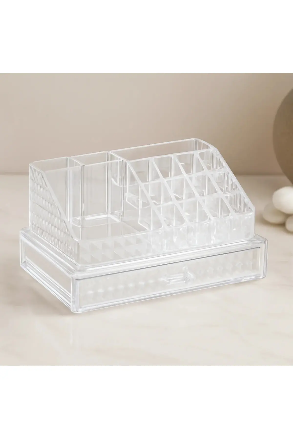 Tek Çekmeceli 16 Bölmeli Şeffaf Makyaj ve Takı Organizeri 23.3x13.5x11.5 cm