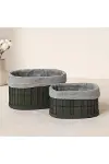 Bambu Kenarlı Oval Organizer Sepet (Ahşap Tabanlı, Bezli) 21x14-25x16 cm-1