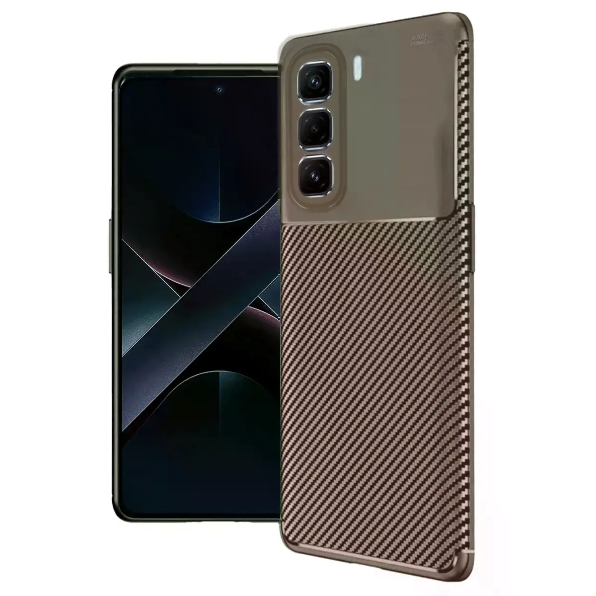 İnfinix Hot 50 4g Kılıf Auto Focus Karbon Kapak - Kahverengi
