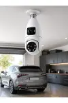 360° Ev İzleme Wi-Fi Çift Lens Akıllı Ampul Kamera-3