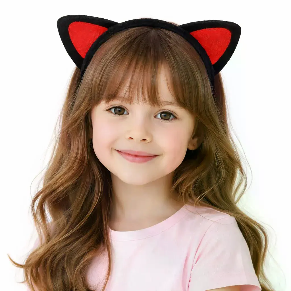 Peluş Kedi Kulak Taç Kırmızı Siyah – Çocuk Parti & Kostüm Tacı