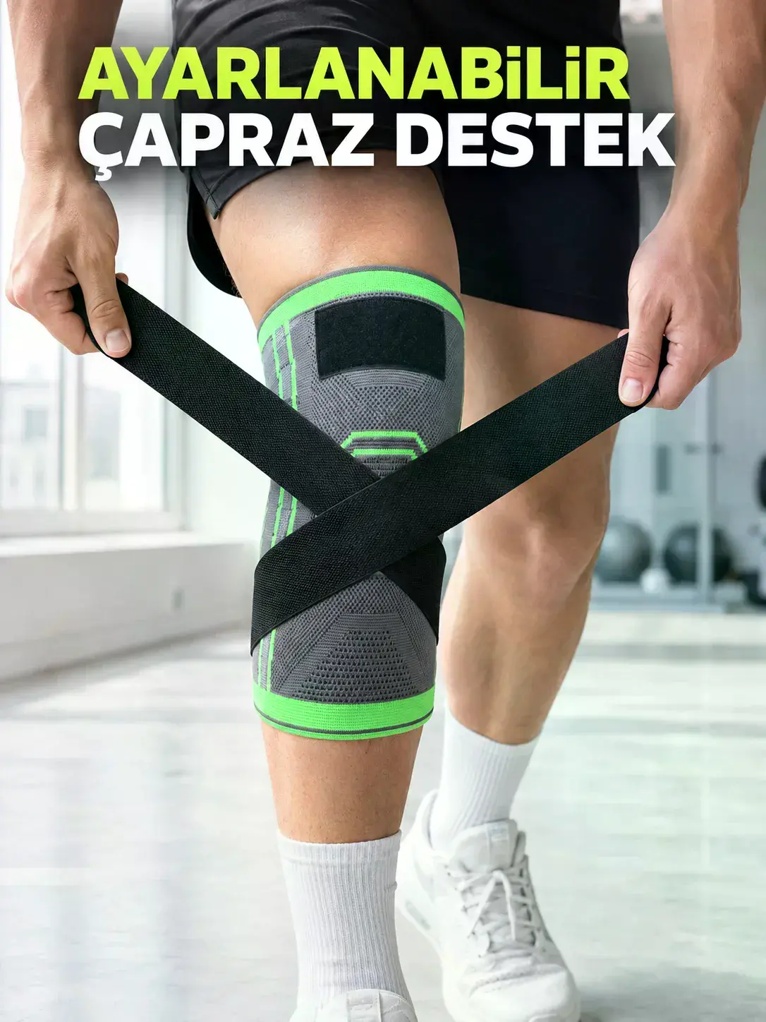 Kadın Erkek Sporcu Dizliği Esnek Örme Ayarlanabilir Bantlı Diz Desteği