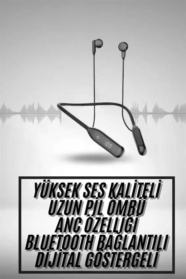 100 Saat Kablolu Boyun Askılı Dijital Göstergeli Bluetooth Kulaklık
