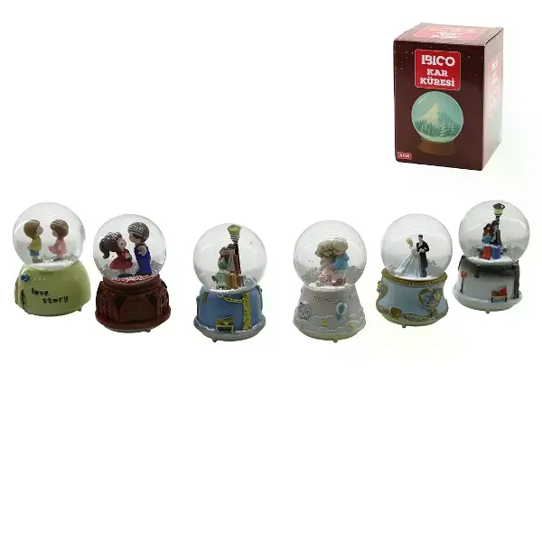 Orta Boy - 8CM Pilli - Işıklı Müzikli Kar Küresi Cam İnsan Figürlü - Desen x Renkli Herhangi Bir Tan