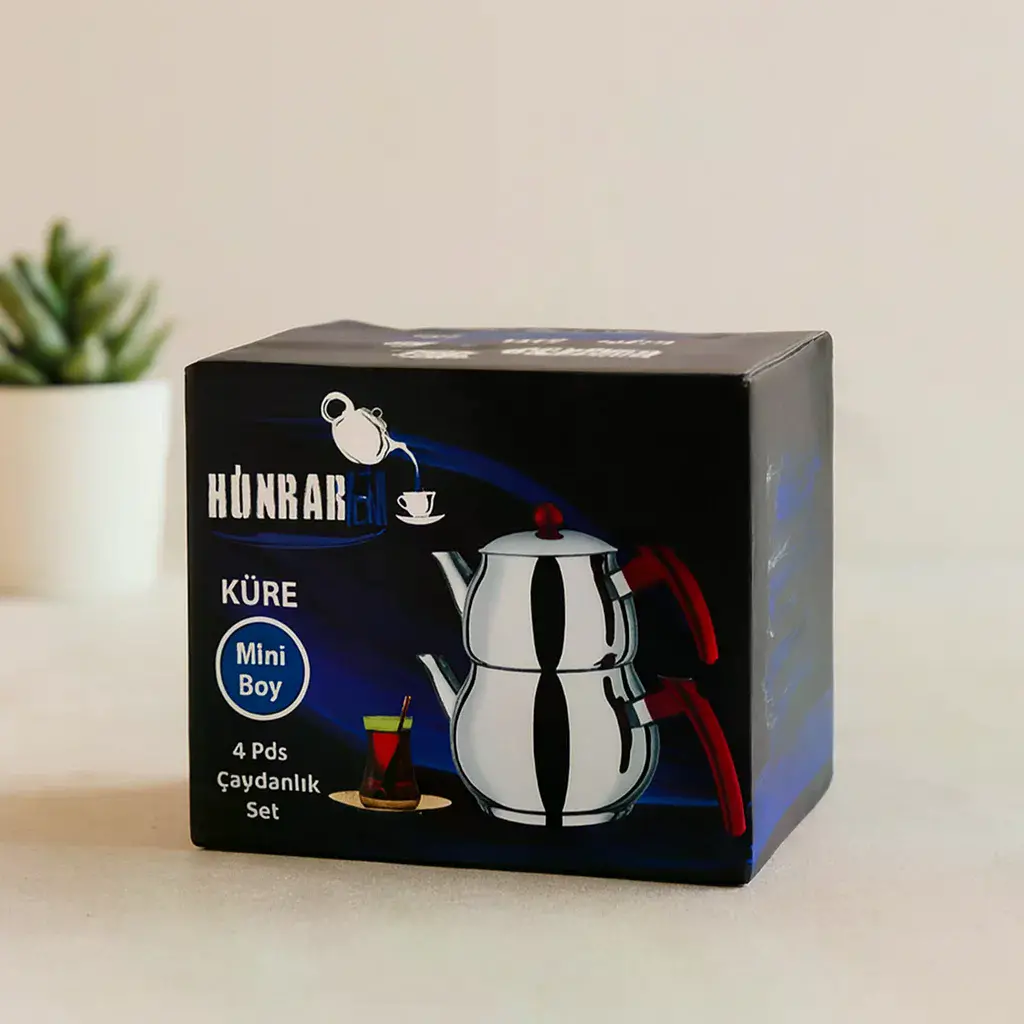 Mini Çelik Çaydanlık Seti 0.75L+1.35L Kendinden Süzgeçli Bakalit Kulplu
