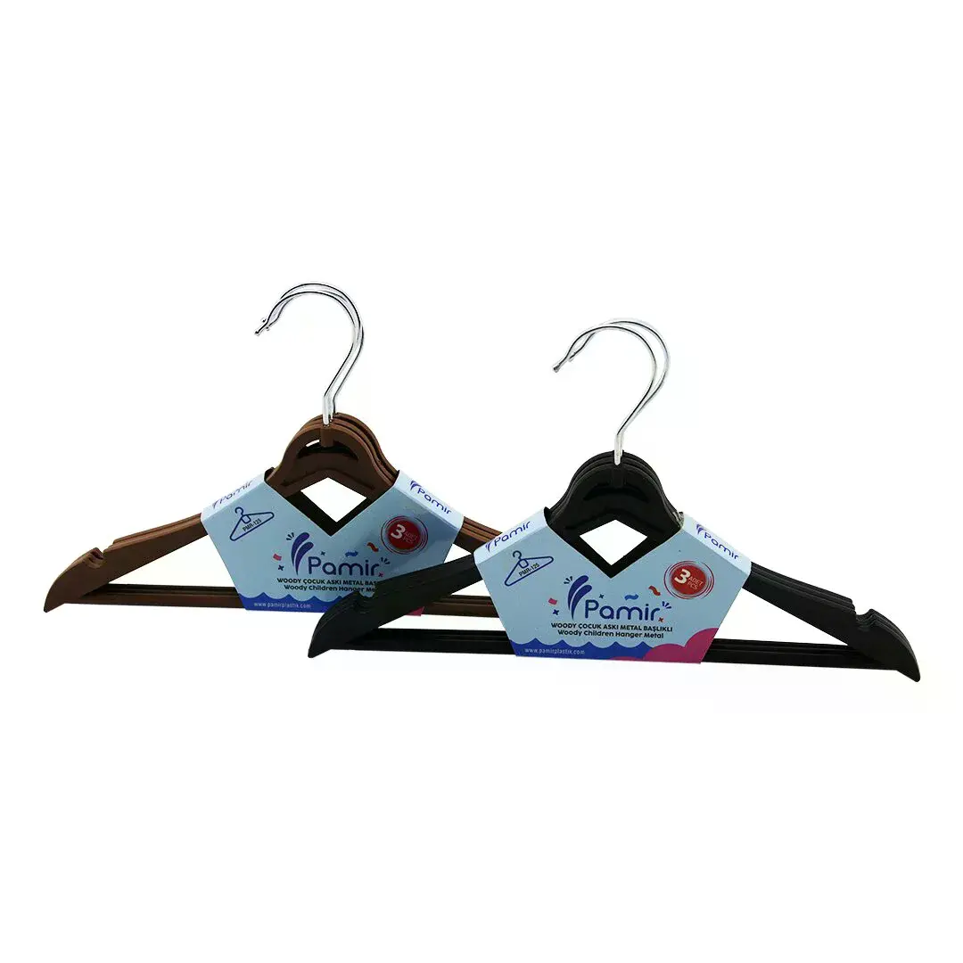 3PCS Plastik Çocuk Elbise Askısı Metal Başlıklı
