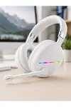 Bluetooth 5.0 Beyaz Kulak Üstü Kablosuz Kulaklık krofonlu RGB Aydınlatmalı-3