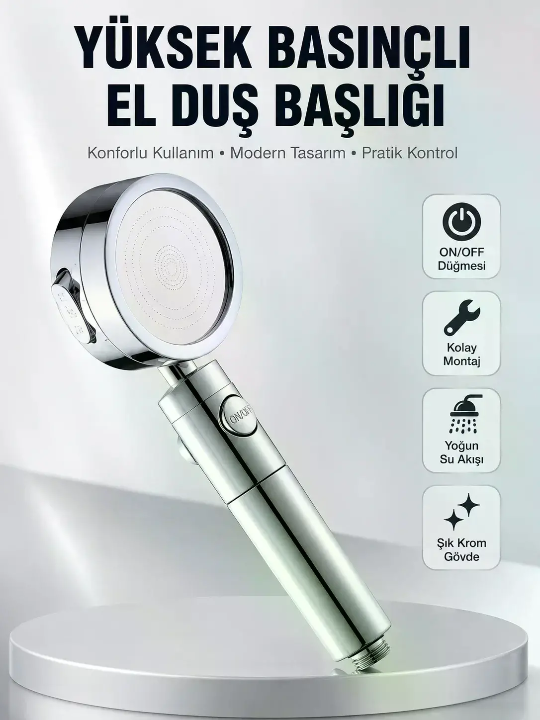 Kolay Montajlı 3 Modlu Yüksek Basınç Duş Başlığı