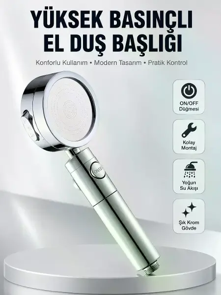 Kolay Montajlı 3 Modlu Yüksek Basınç Duş Başlığı