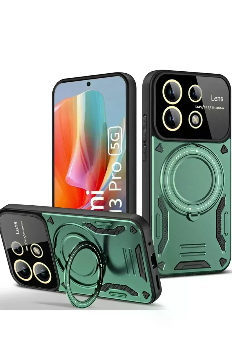 Xiao Red Note 13 Pro 5G Kılıf Joy Lens Standlı Kapak - Koyu Yeşil