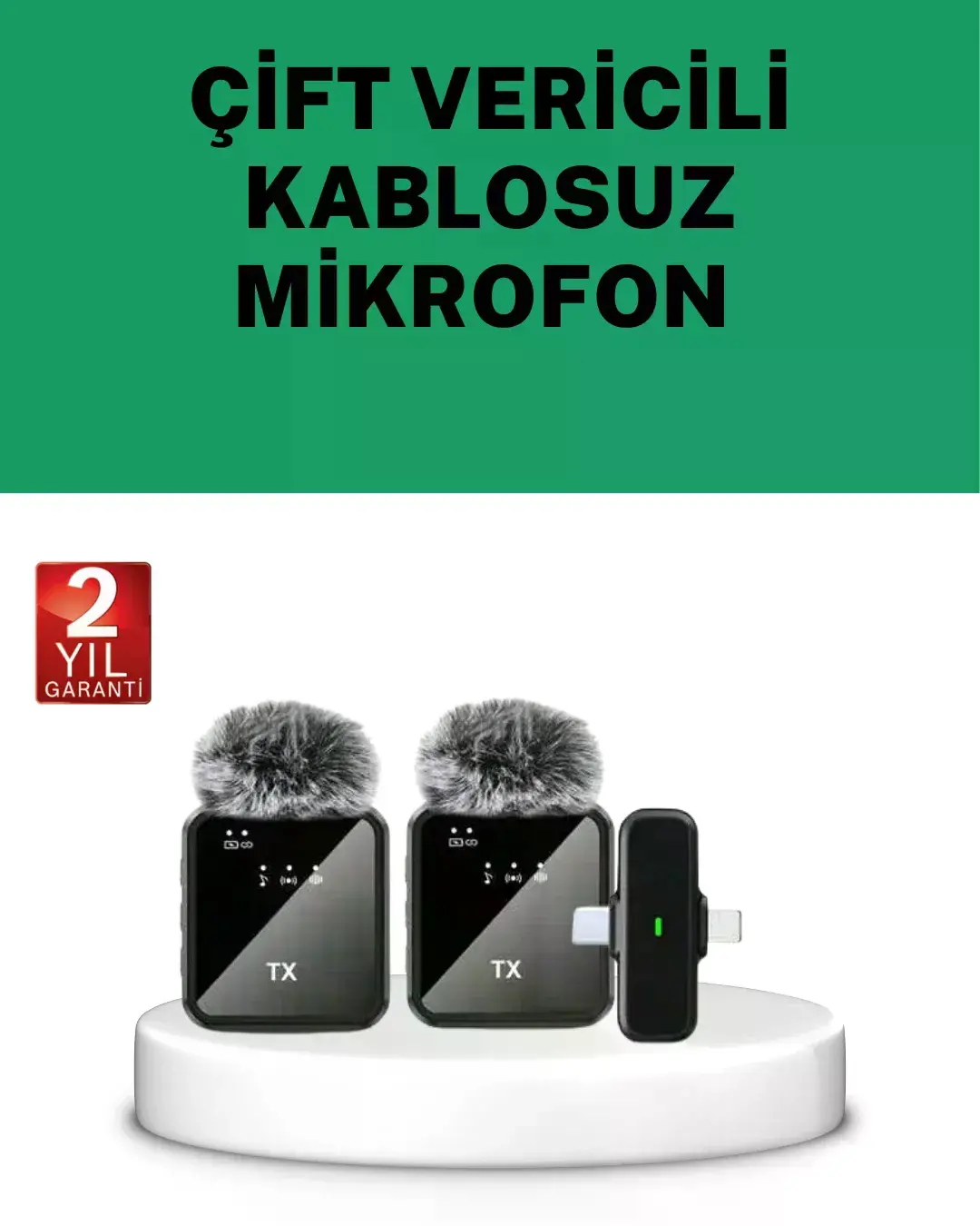 Canlı Yayın ve Video Çekimleri İçin Çiftli Kablosuz Yaka Mikrofon