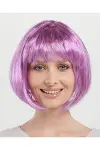 Rose Pembe Renk Düz Kesim Küt Parti Peruğu Kısa Takma Saç-1