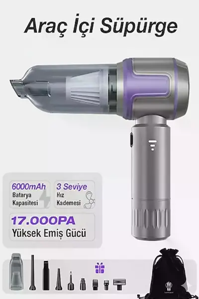 Kablosuz Taşınabilir Araç İçi El Süpürgesi 17000pa Güçlü Vakum 4’ü 1 Arada Çok Amaçlı Tezlik